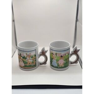 Bunny Coffee Tea Mugs Cups With Bunny Handles- Two